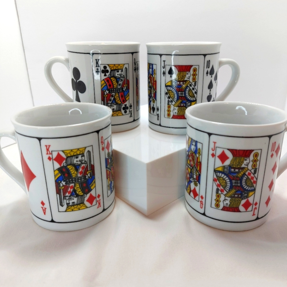 Vintage Poker‎ Deck Of Cards Mug Set (4) Jobar International 8oz